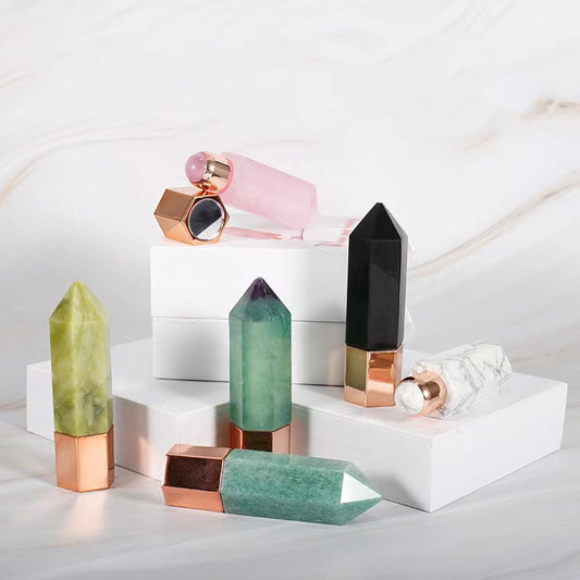 8ml Multifunctional Jade Roller Natural Crystal rollinng ball facial eye acupuncture scraping massager Essential oil bottle