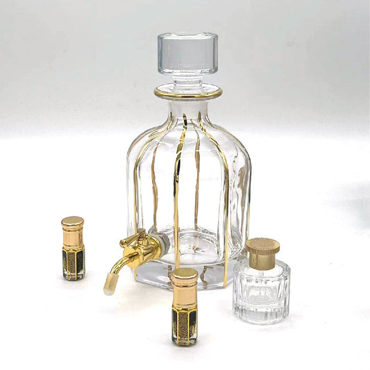 640 ml Hand Draw Real Gold Line Luxury Oud Oil Display Glass botttle Decanter with Faucet