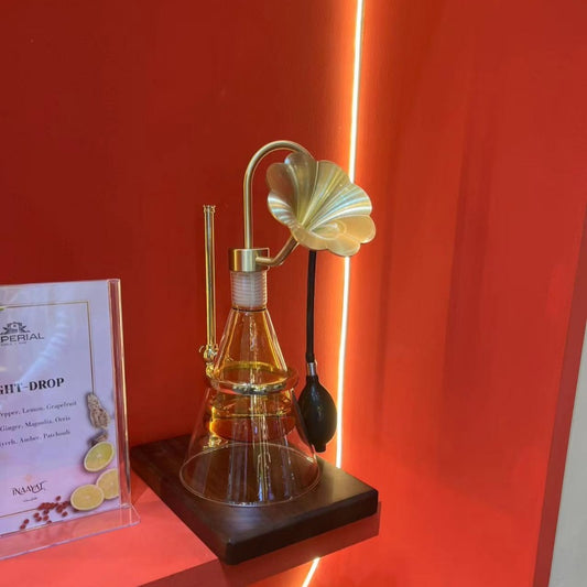 Perfume fragrances test smell glass bottle with copper device and base for Perfume shop brand