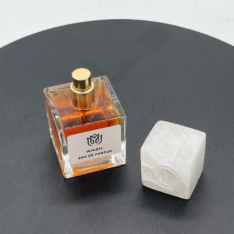100 pieces Natural Raw Stone White Crystal Jade Gemstone Marble Perfume Square Cap Fragrance Cap with Pump Sprayer for 15mm FEA