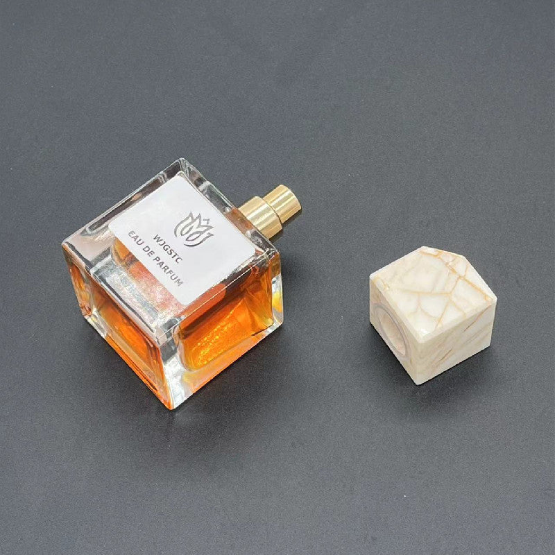 100 Pieces Natural Raw Stone Gemstone Marble Perfume Square Cap 15mm Fragrance Cap with Pump Sprayer for FEA