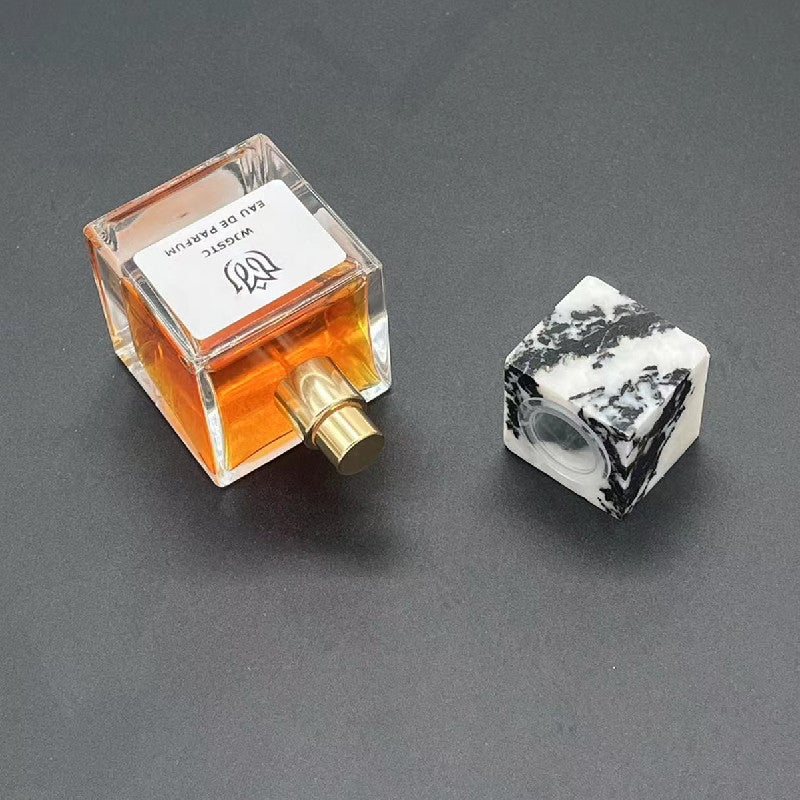 100 Pieces Natural Raw Stone White Jade Gemstone Marble Perfume Square Cap 15mm Fragrance Cap with Pump Sprayer for FEA