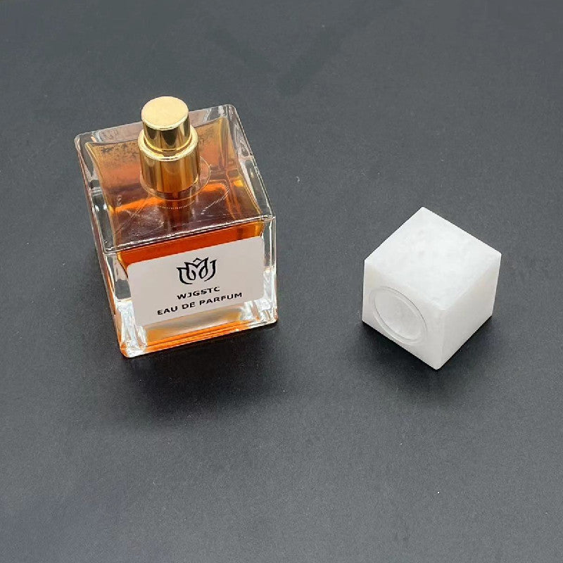 100 Pieces Natural Raw Stone White Jade Gemstone Marble Perfume Square Cap 15mm Fragrance Cap with Pump Sprayer for FEA