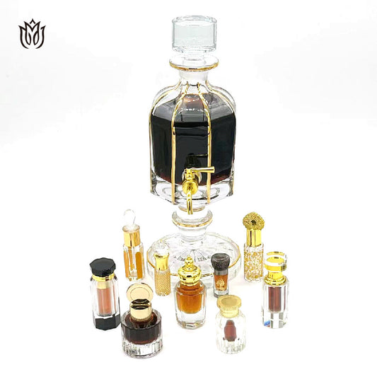 Attar Oud Oil 640ml Glass Bottle Decanter with Faucet and Glass Stand