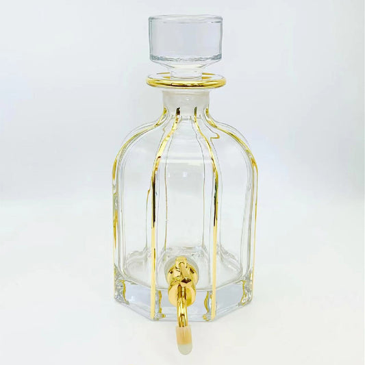 640 ml Hand Draw Real Gold Line Luxury Oud Oil Display Glass botttle Decanter with Faucet