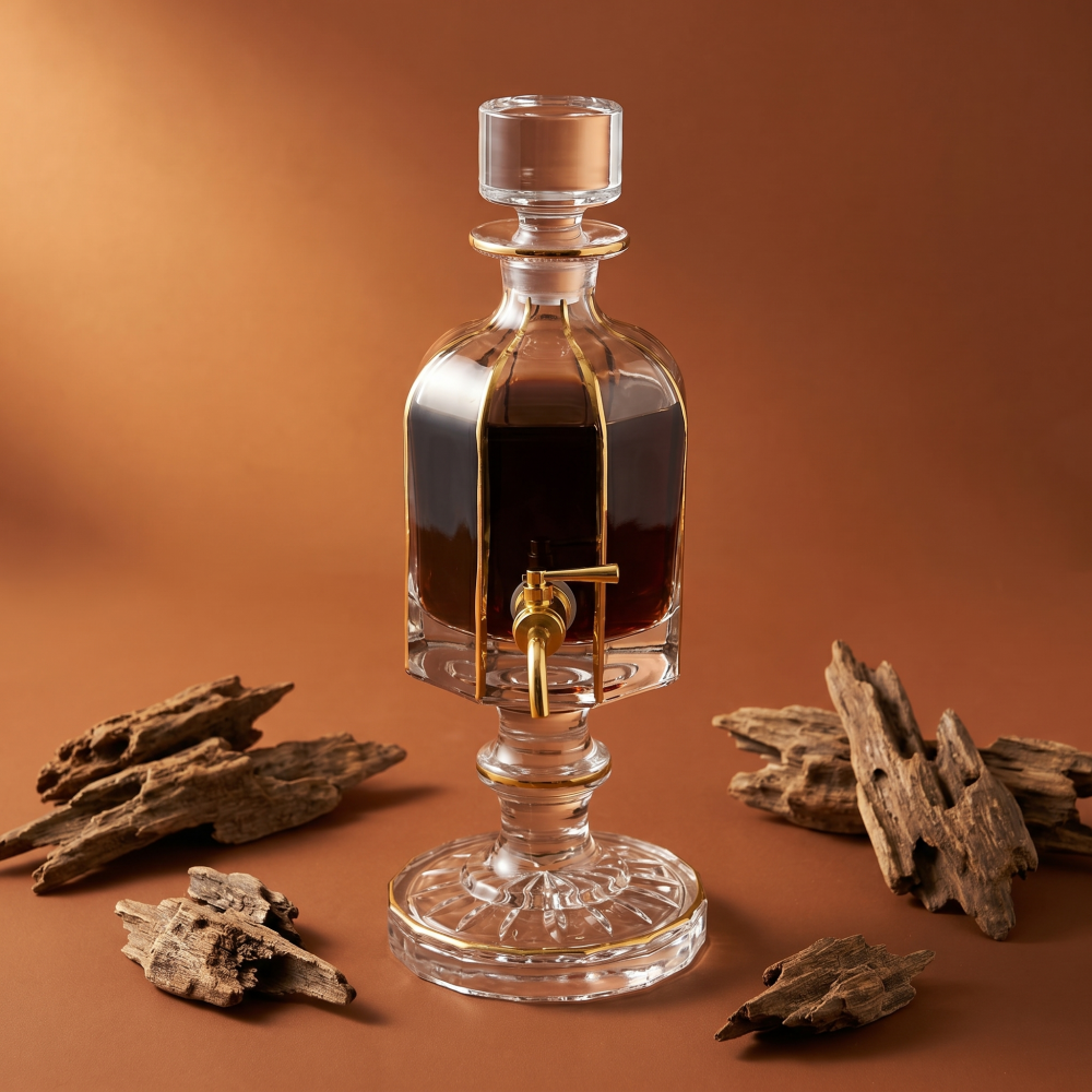 Attar Oud Oil 640ml Glass Bottle Decanter with Faucet and Glass Stand