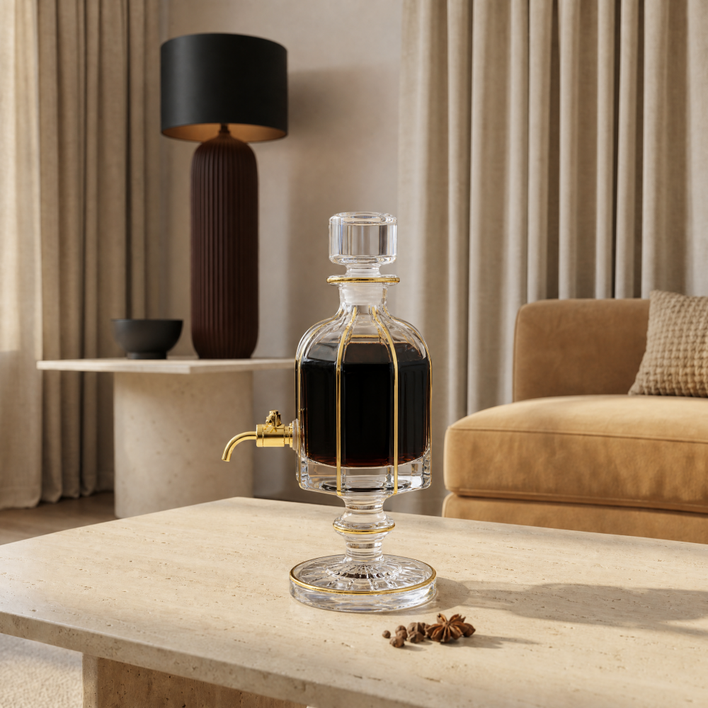 Attar Oud Oil 640ml Glass Bottle Decanter with Faucet and Glass Stand