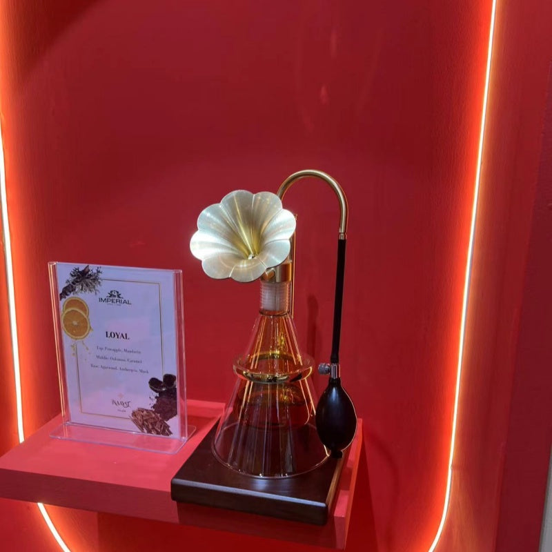 Perfume fragrances test smell glass bottle with copper device and base for Perfume shop brand