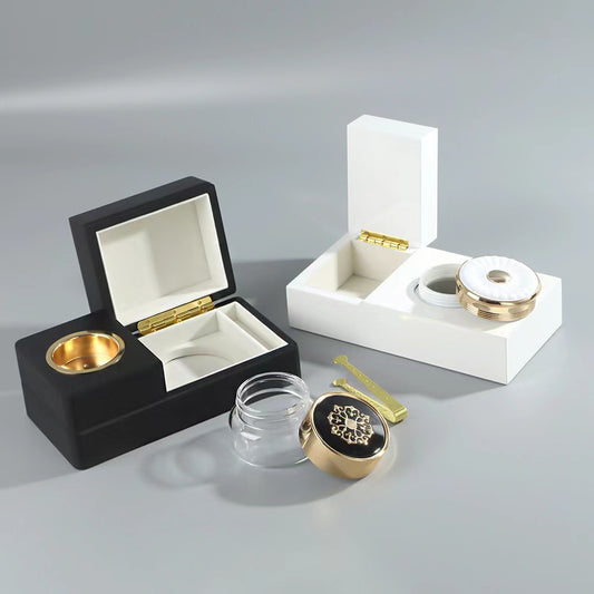 500 Pieces Wooden Box Gift Cosmetic Incense Bakhoor Glass  jar Crystal Bottle Perfume Box Burner