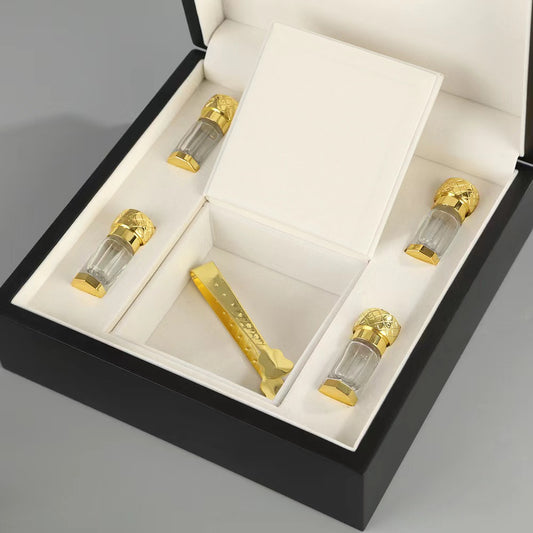 500 pieces Wooden Box Gift Cosmetic Attar Oud Oil Zamac cap Glass Bottle Perfume Box with glass stick