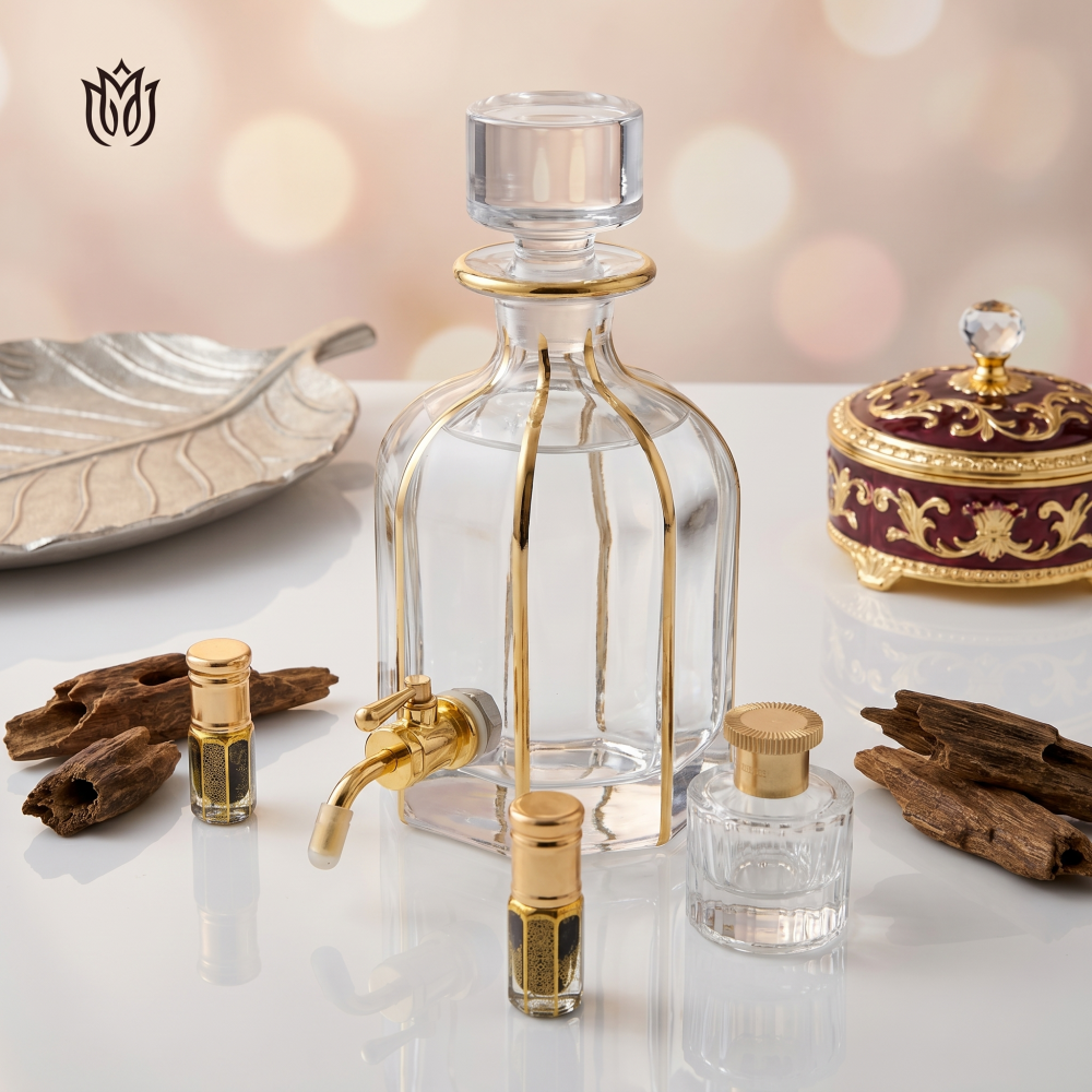 640 ml Hand Draw Real Gold Line Luxury Oud Oil Display Glass botttle Decanter with Faucet