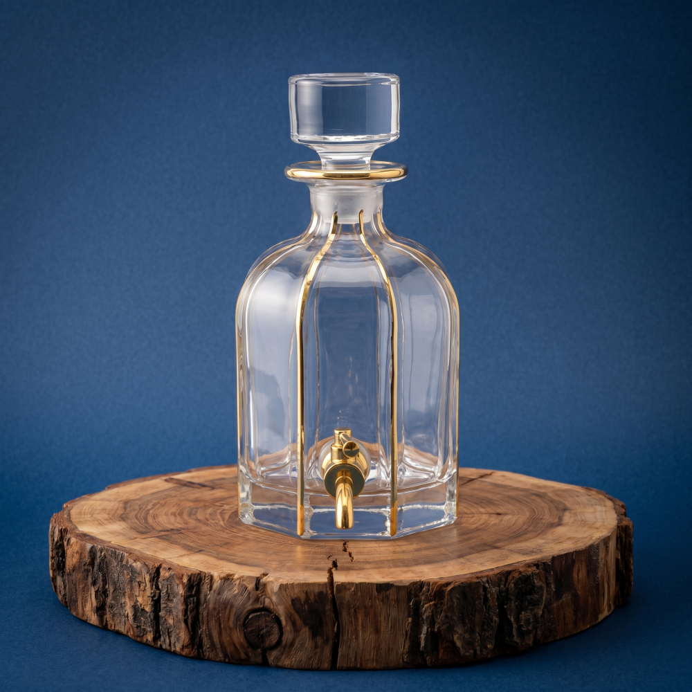 640 ml Hand Draw Real Gold Line Luxury Oud Oil Display Glass botttle Decanter with Faucet
